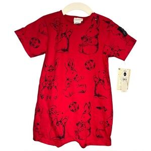 Deadstock Vintage Carter's Bright Red Rabbit Infant Short Sleeve Playsuit